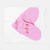 Pink heart love happy Valentine's day text red nam フリースブランケット (正面(横))