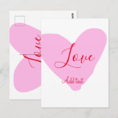 Pink heart love happy Valentine's day text red nam ポストカード (正面/裏面)