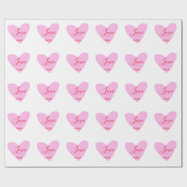 Pink heart love happy Valentine's day text red nam ラッピングペーパー