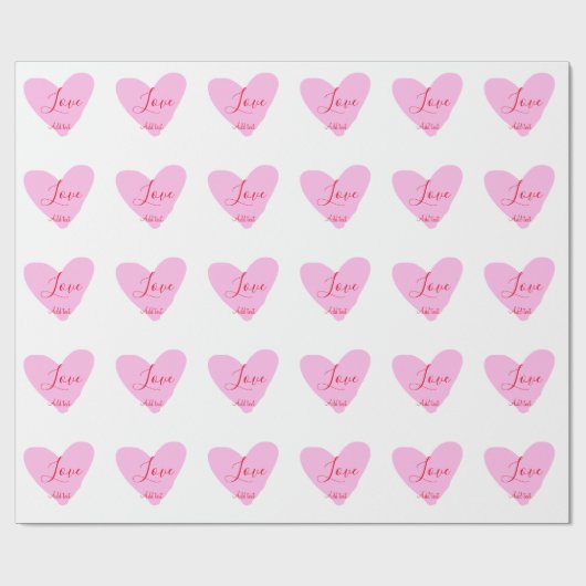 Pink heart love happy Valentine's day text red nam ラッピングペーパー (フラット)