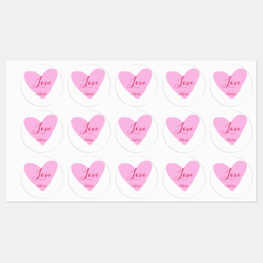 Pink heart love happy Valentine's day text red nam ラベル (シート)