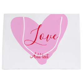 Pink heart love happy Valentine's day text red nam ラージペーパーバッグ