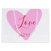 Pink heart love happy Valentine's day text red nam ラージペーパーバッグ (裏面)