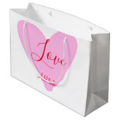 Pink heart love happy Valentine's day text red nam ラージペーパーバッグ (裏面アングル)