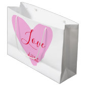Pink heart love happy Valentine's day text red nam ラージペーパーバッグ (正面アングル)