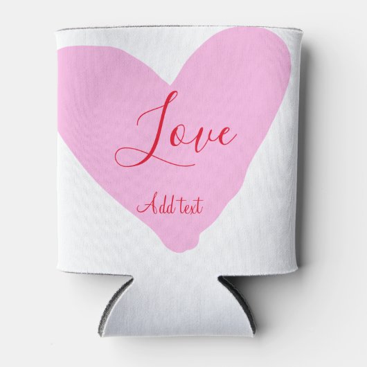 Pink heart love happy Valentine's day text red nam 缶クーラー (正面)