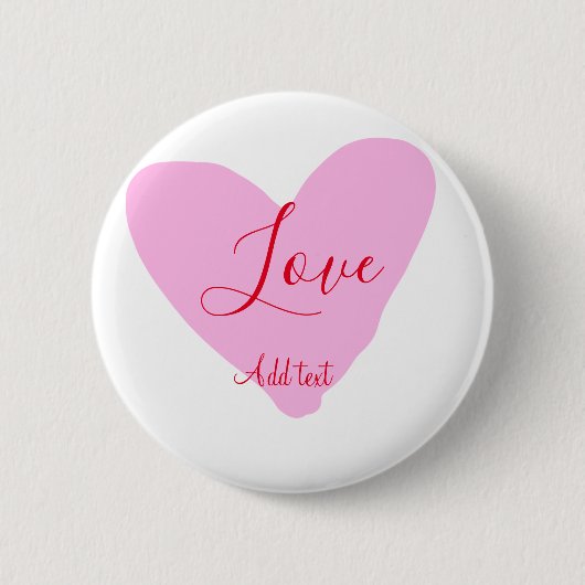 Pink heart love happy Valentine's day text red nam 缶バッジ (正面)