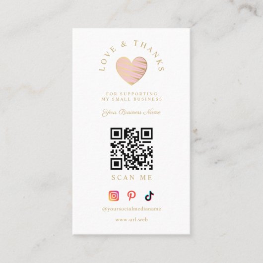 Pink Heart Love & Thanks Supporting Small Business 名刺 (正面)