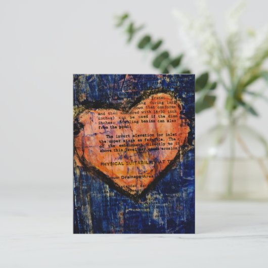 Pink Heart Mixed Media Collage ポストカード (スタンド正面)