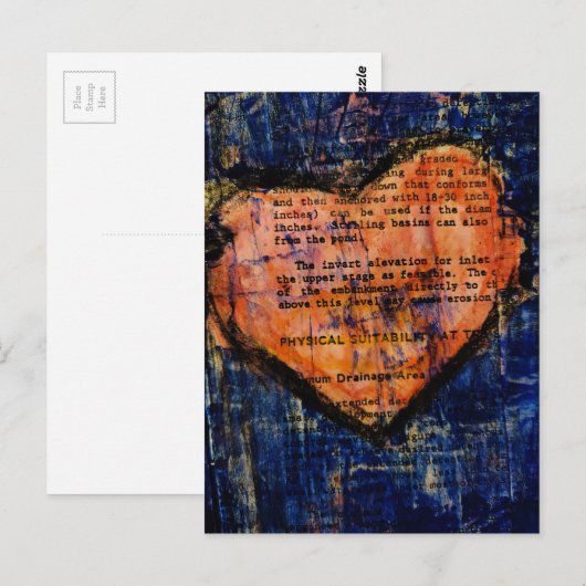 Pink Heart Mixed Media Collage ポストカード (正面/裏面)