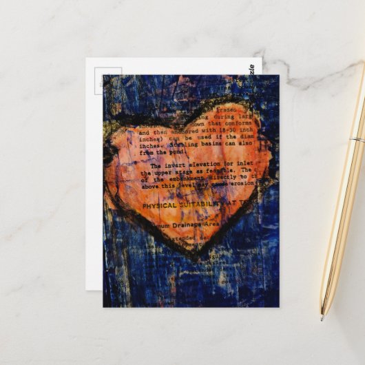 Pink Heart Mixed Media Collage ポストカード (正面/裏面インサイチュ)