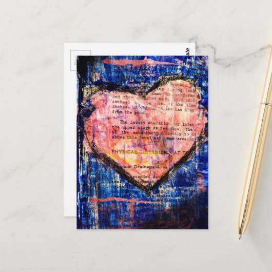 Pink Heart Mixed Media Collage ポストカード (正面/裏面インサイチュ)