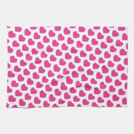Pink Heart Modern Sweet Love Notes Fun キッチンタオル