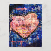 Pink Heart on Blue Mixed Media Art ポストカード (正面)
