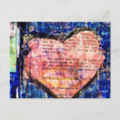 Pink Heart on Blue Paint Mixed Media Art ポストカード (正面)
