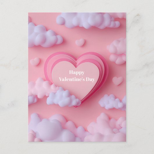 Pink Heart Papercut Valentine`s Day Card  ポストカード (正面)
