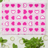 Pink Heart Pastel Fun Squares キッチンタオル (折り畳み)