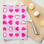 Pink Heart Pastel Fun Squares キッチンタオル (四つ折り)