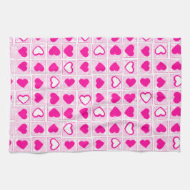 Pink Heart Pastel Fun Squares キッチンタオル