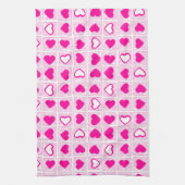 Pink Heart Pastel Fun Squares キッチンタオル (縦)