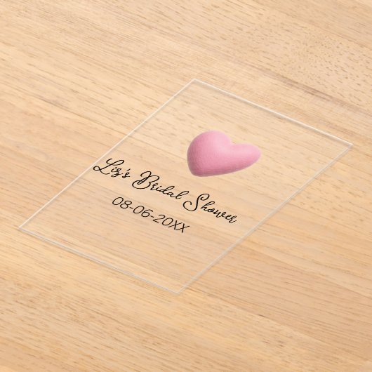 Pink heart pastel retro bridal shower date boho te アクリル招待状 (レイダウン)