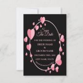Pink Heart Pattern Black Geometric Elegant Wedding セーブザデート (正面)