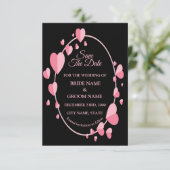 Pink Heart Pattern Black Geometric Elegant Wedding セーブザデート (スタンド正面)