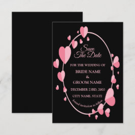 Pink Heart Pattern Black Geometric Elegant Wedding セーブザデート