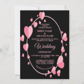 Pink Heart Pattern Black Geometric Elegant Wedding 招待状 (正面)