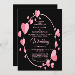 Pink Heart Pattern Black Geometric Elegant Wedding 招待状