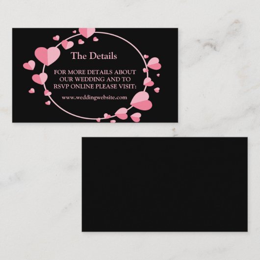 Pink Heart Pattern Black Geometric Wedding Detail エンクロージャーカード (正面/裏面)