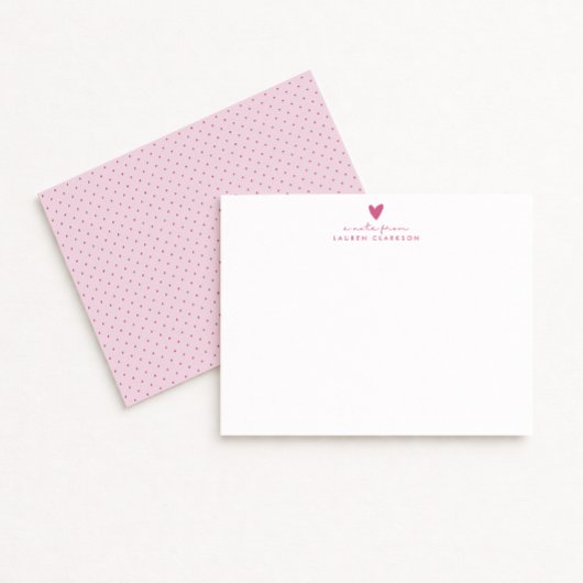 Pink Heart Polka Dot Valentine’s Day Note Card 招待状