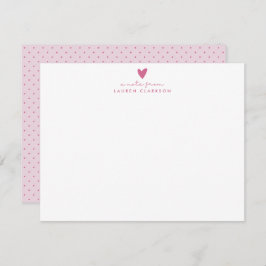 Pink Heart Polka Dot Valentine’s Day Note Card 招待状