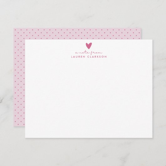 Pink Heart Polka Dot Valentine’s Day Note Card 招待状 (正面/裏面)