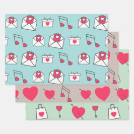 Pink Heart Postcard Pastel ラッピングペーパーシート