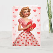 Pink Heart Retro Love Design Greeting Card カード (正面)
