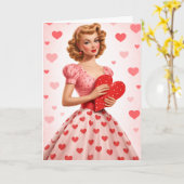 Pink Heart Retro Love Design Greeting Card カード (黄色い花)