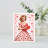 Pink Heart Retro Love Design Postcard シーズンポストカード (スタンド正面)