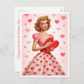 Pink Heart Retro Love Design Postcard シーズンポストカード (正面/裏面)