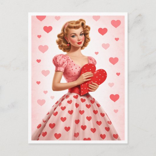 Pink Heart Retro Love Design Postcard シーズンポストカード (正面)