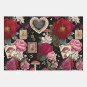 Pink Heart Rose Flowers Vintage Wrapping ラッピングペーパーシート (正面3)