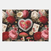 Pink Heart Rose Flowers Vintage Wrapping ラッピングペーパーシート (正面)