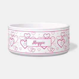 Pink Heart Shapes Pattern With Custom Name ボウル