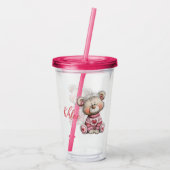 Pink Heart Teddy Bear Tumbler Illustration  アクリルタンブラー (裏面)