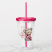 Pink Heart Teddy Bear Tumbler Illustration  アクリルタンブラー (正面)