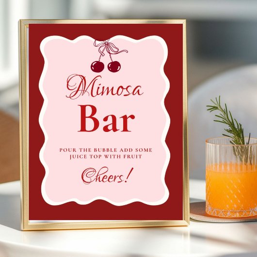 Pink Heart Valentine Bachelorette Mimosa Bar  Sign ポスター
