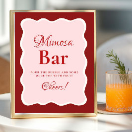 Pink Heart Valentine Bachelorette Mimosa Bar  Sign ポスター