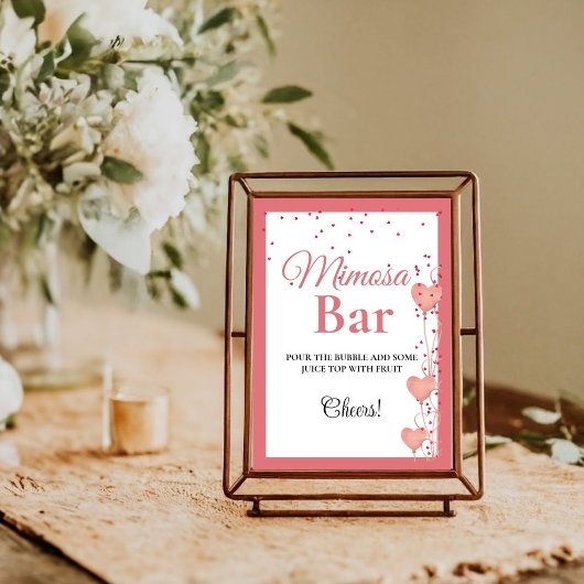 Pink Heart Valentine Bachelorette Mimosa Bar  Sign ポスター