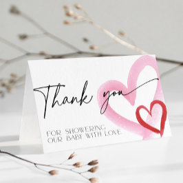Pink Heart Valentines Baby Shower Thank You サンキューカード
