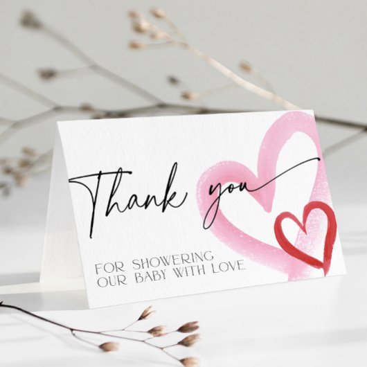 Pink Heart Valentines Baby Shower Thank You サンキューカード